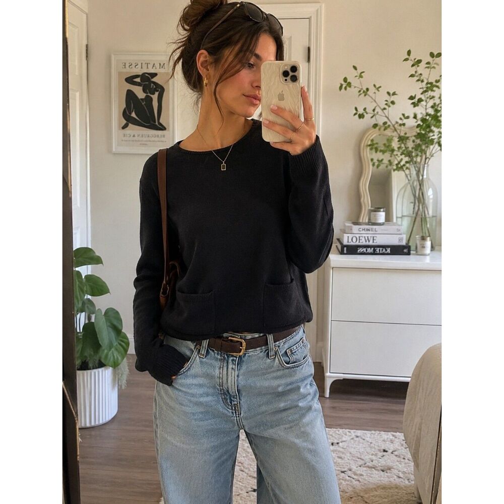 Black Cos Boxy Jumper Sweater Small Minimalist Goth Scandinavian oversized chic